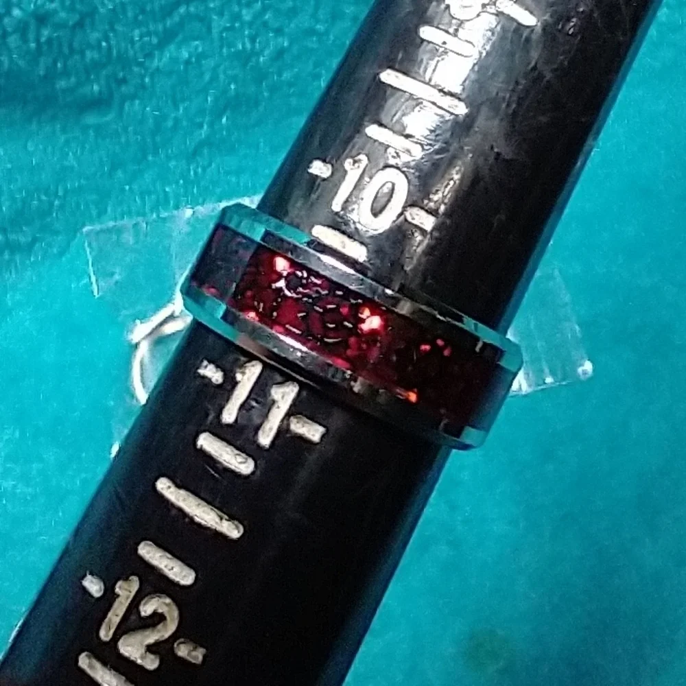 Silvertone red gear industrial band ring gothic